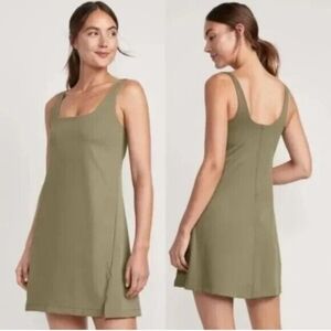 Old Navy Olive Green Athleisure Dress Built in Bra & Shorts With Pockets Medium